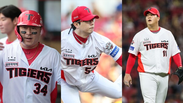올 시즌 종료 후  FA 자격을 획득한 KIA 타이거즈 소속 (왼쪽부터) 최형우, 양현종, 조상우. KIA 타이거즈 제공