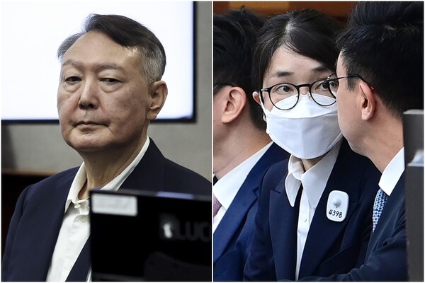 법정 출석한 윤석열·김건희. 공동취재단
